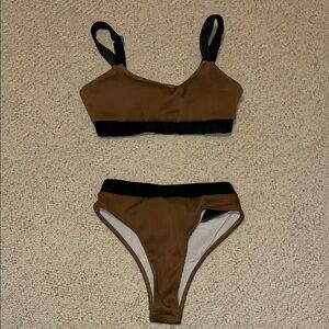 Brown and Black Bikini Set